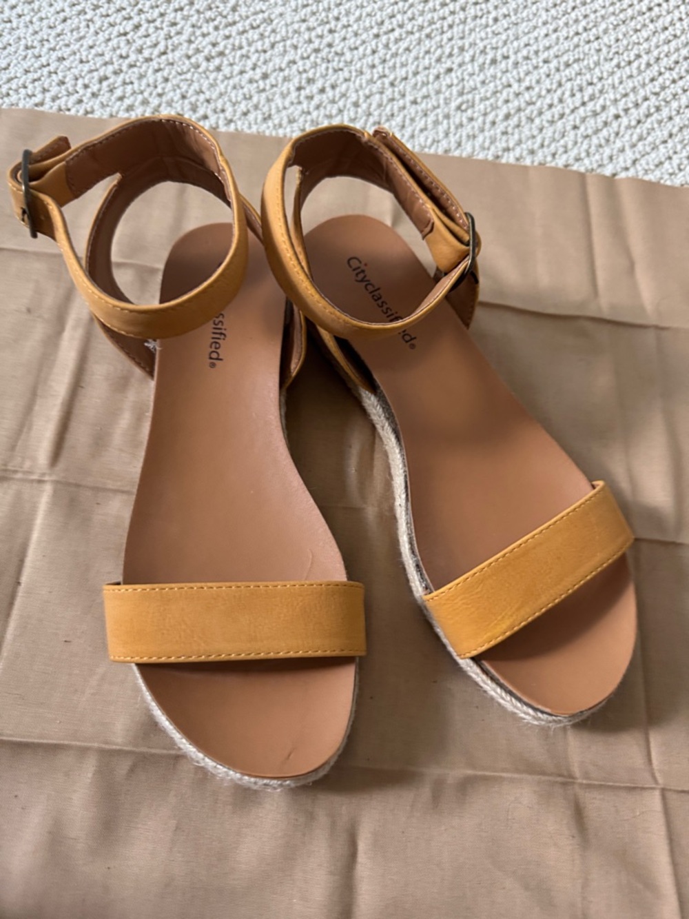Cityclassified Tan Mustard Ankle-Strap Espadrille Sandals